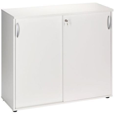 Armoire comptoir bois blanc à portes coulissantes Essens - Maxiburo