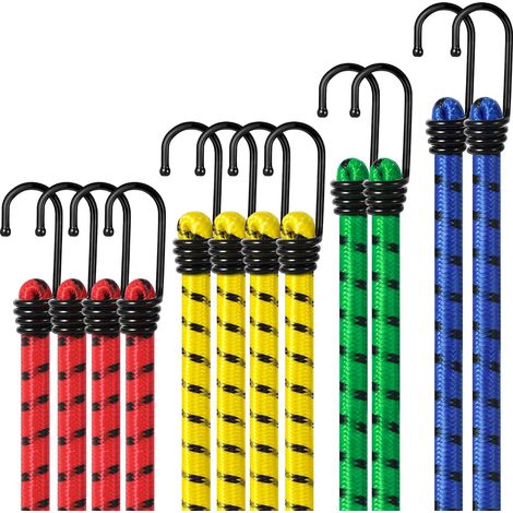 12 Tendeurs Élastiques avec Crochets Lot de 4 Longueurs diamètre 8mm (1/5)
