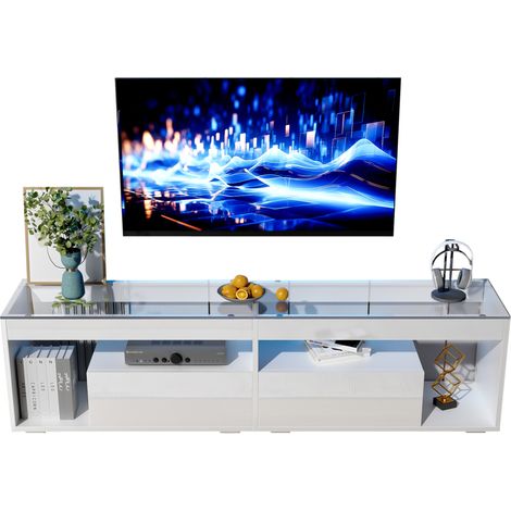 CHICFURN Mobile TV LED 180x40x46,5 cm bianco, 2 cassetti, per TV fino a 70 პოლlici (1/5)