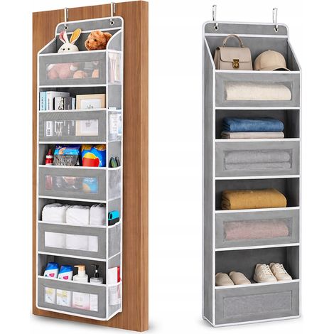 Mensola organizer da appendere per armadio con ante, 5 ripiani, per giocattoli e vestiti, colore grigio. (1/5)
