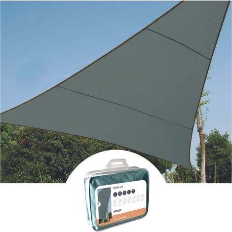 Perel Dreieckiges Sonnensegel 5 x 5 x 5 m aus wasserabweisendem und atmungsaktivem Polyester für Garten und Terrasse, 90 % UV-Schutz, grüngrau