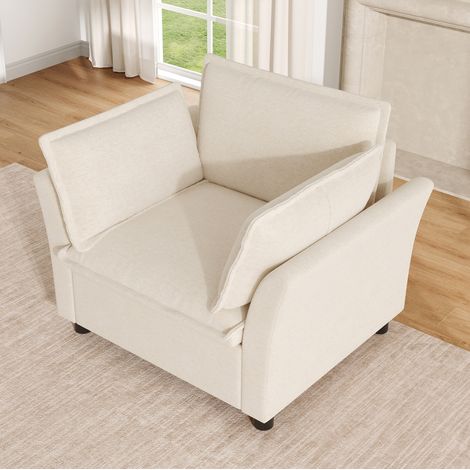 Sillón individual con reposabrazos, asiento amplio, cojines incluidos, tejido Chenille beige (1/5)