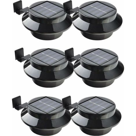 KZQ – Lot de 6 lampes LED solaires noires – 3 LED blanches – Installation murale ou sur clôture – Capteur automatique – Éclairage extérieur (1/7)
