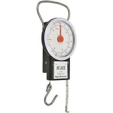 Spring scale with measuring tape, 32 kg, portable, with hook, luggage scale, kitchen scale (promotional offer) - AquaForge (1/4)