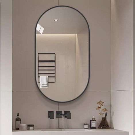 Miroir de salle de bain elliptique à suspension flexible 50 x 80 cm (1/5)