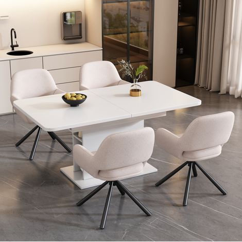 Ensemble de salle à manger extensible rectangulaire avec rangement et 4 chaises, blanc HAVRYA (1/5)