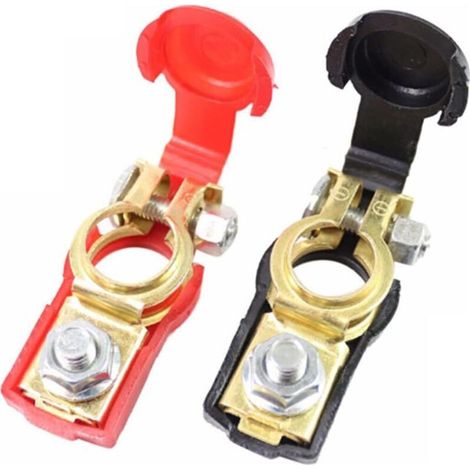 Lot de 2 bornes de batterie en cuivre pour voiture - Connecteurs de batterie de voiture - Pour bateau, camion, voiture - Rouge et noir (1/5)