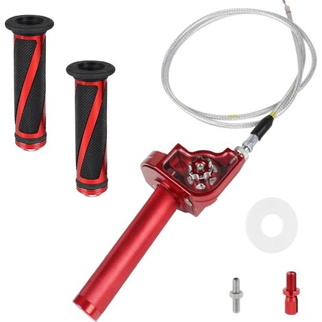 Motorrad-Gasgriff mit Kabelsatz, Schnellzug-Gasgriffset für ATV und Dirtbike (Rot) (1/5)