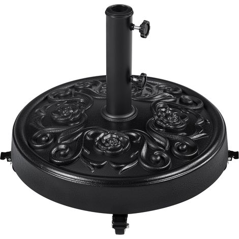 Yaheetech Pied de Parasol d’Extérieur Base en Résine 25 kg Ø 50,5 cm avec Roulettes Base de Parasol Ronde Vintage à Motif Rose pour Jardin Plage Patio Terrasse Noir (1/5)