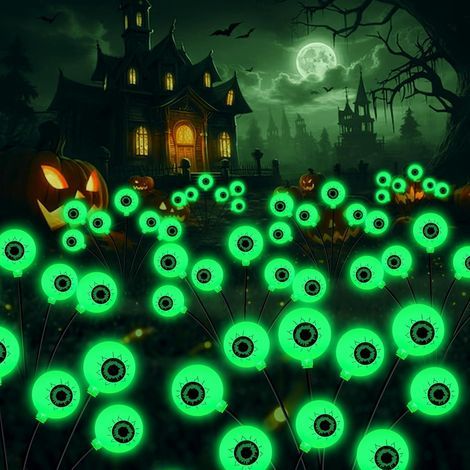 Stück Halloween Deko Light Outdoor, 6 LED Augäpfel Grüne Halloween LED Lichter Solar Gartenlichter Dekoration Lichterkette für Draußen Innen Spukhäuser und Partyzubehör Solarlampen für Außen (1/5)
