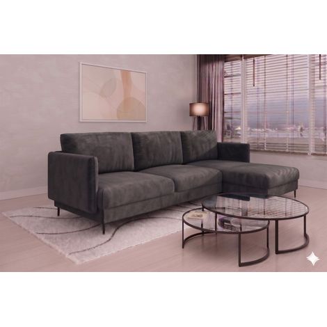 Ecksofa Designersofa HELMER Stoff Vibe Anthrazit Ottomane Rechts