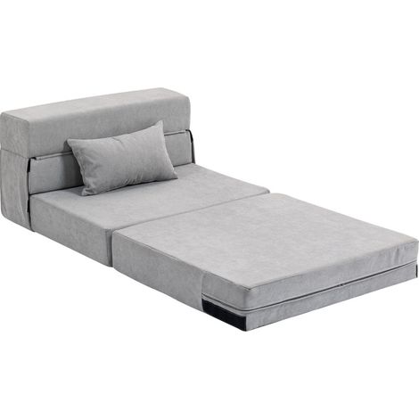 Fauteuil transformable en canapé-lit au sol en flanelle gris clair, sans montage (1/5)