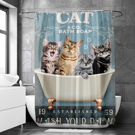Rideau de douche motif chien vintage aquarelle, rideau salle de bain imperméable, 90x180 cm (1/5)