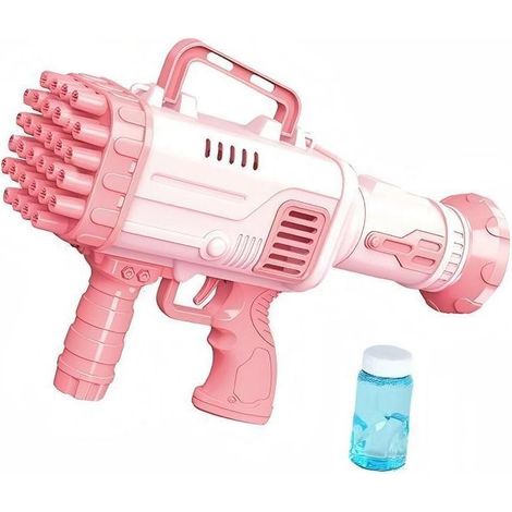Pistolet à bulles automatique à 32 trous, tire de nombreuses bulles colorées, un accessoire indispensable pour les fêtes, jouet pour enfants - rose.