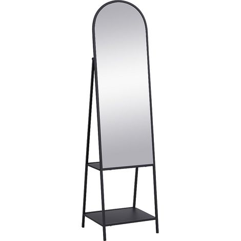 Specchio su piede con 2 ripiani L.46 x P. 41 x H. 172 cm in Metallo Nero - LIVIO