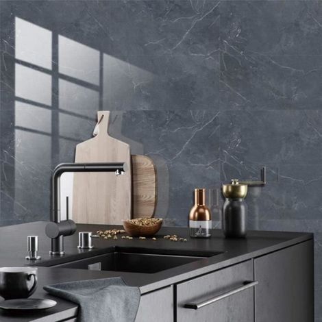 Sticker carrelage adhésif - - Rectangle - 16 pièces - 30x15 cm - Anthracite (1/4)