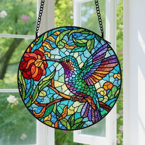 15cm Suspension en Vitrail, Attrape-Soleil Coloré Artistique pour Maison Intérieur, Cadeau Fête des Mères, Noël pour Femme, Homme, Maman (1/5)