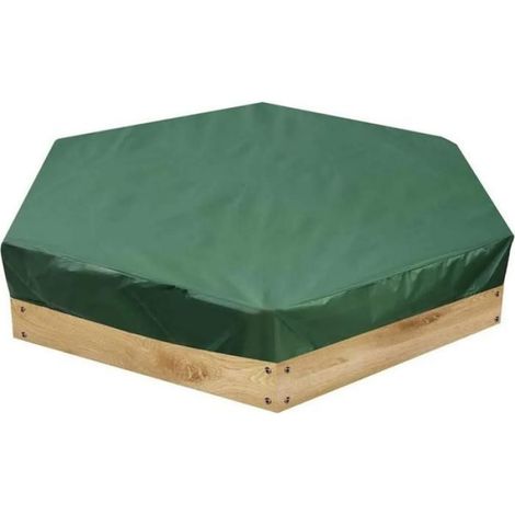 Housse protection hexagonale bac à sable230x200cm,polyester Oxford verte,cordon serrage,pliable,résistante déchirures (1/5)