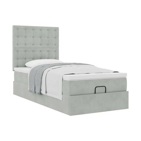 Cadre de lit coffre avec matelas en velours gris clair 80 × 200 cm, espace de rangement généreux, velours doux et confortable, pour chambre, confort quotidien, assemblage rapide (1/5)
