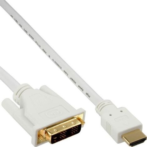 Câble Hdmi-Dvi - 3 M - Hdmi Mâle Vers Dvi-D 18+1 - Contacts Plaqués Or - Blanc