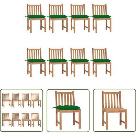The Living Store Gartenstühle 8 Stk. mit Kissen Massivholz Teak - Teakholzmöbel - Gartenstühle - Outdoormöbel - Esszimmerstühle - Balkonmöbel (1/5)