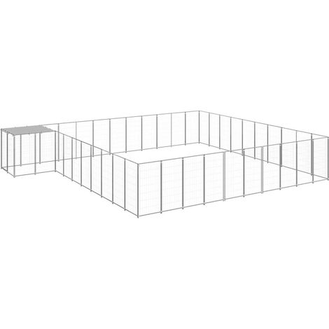 Chenil extérieur cage enclos parc animaux chien argenté 31,46 m² acier
