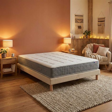 Ensemble matelas ressorts 7 zones H28 sommier lattes fixes beige 160 x 200 (1/5)