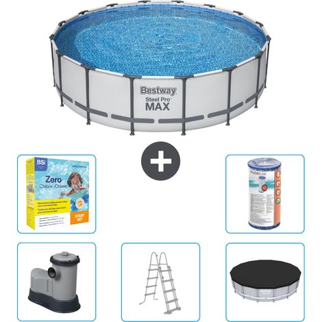 Piscine Bestway ronde Steel Pro MAX - 488 x 122 cm - Grise - Comprend des Accessoires CB33 (1/3)
