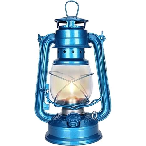 Lampe à pétrole LED Lampe à huile Bougeoirs en fer Lampes à bougies Portable Paraffine Hurricane Lampes de table Éclairage Cadeau Décoration de Noël Bleu clair