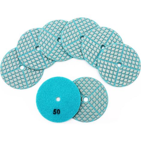 Disque Diamant de Polissage Grain 50-8 Pièces Tampons Polissage 100mm pour Polissage Granit Marbre Quartz Pierre Artificielle à Sec, Convient pour les meuleuses d'angle (1/5)