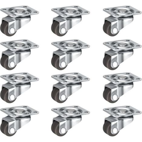 Lot de 12 roulettes pivotantes à 360° pour petits meubles (12 mm), silencieuses, avec vis, pour petits meubles, tables, armoires, chariots, marron (1/4)