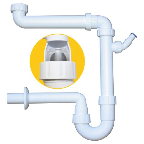 PP-Raumspar-Siphon 1¼" und 1½" mit Geräteanschluss DN 32 - DN 50 (1/2)