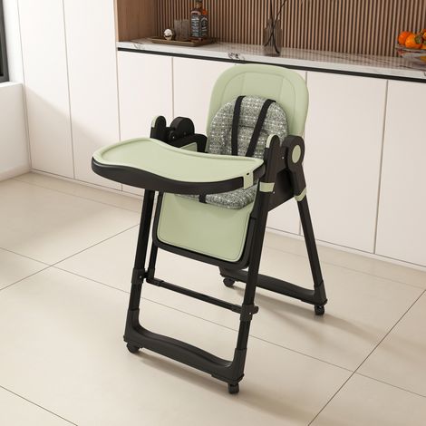 Chaise haute bébé 2-en-1 vert foncé en polypropylène avec balancelle, pliable et réglable (1/5)