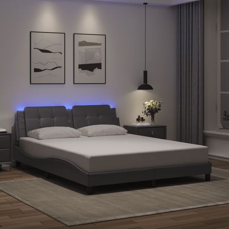 Bettgestell mit LED ohne Matratze "Zadar" Grau 160x200 cm