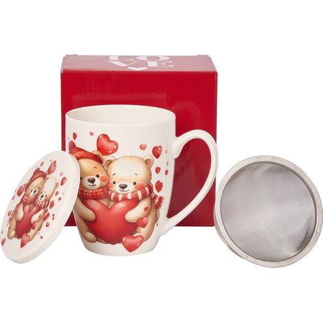 Tazza in porcellana con infusore da 360 ml - Orsetti con cuori - Regalo di San Valentino (1/5)