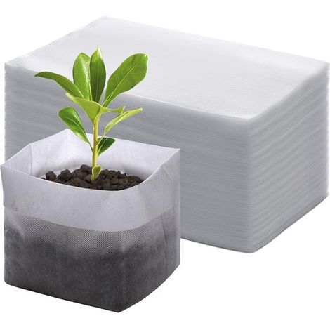 Sacs de culture Longziming - Sacs à semis - 200 pièces - Sacs de culture pour plantes de jardin - Semis - Plantes grasses - Sacs de culture blancs - 14 x 16 cm (1/5)