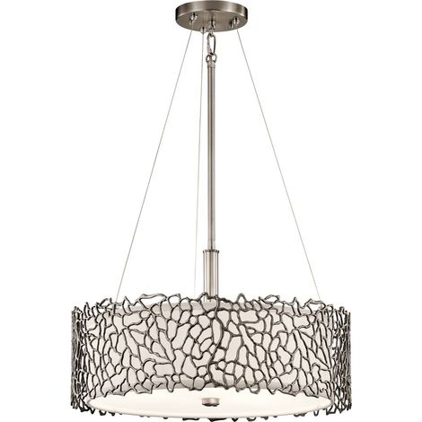 Elstead Coral - Sospensione a 3 luci da soffitto classica in peltro, corallo argento, attacco E27 (1/5)