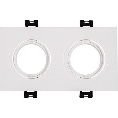 Portafaretto Downlight Quadrato Basculante per due Lampadine LED GU10 / GU5.3 Foro 75x150 mm Bianco (1/4)