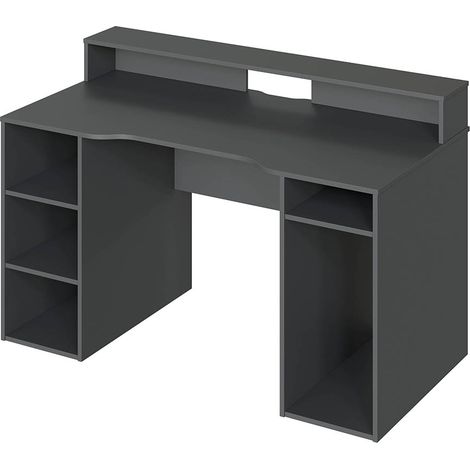 Bureau pour Ordinateur, Station e-Gaming coloris anthracite en Bois MDF - Hauteur 88 x Longueur 136 x Largeur 67 cm (1/4)