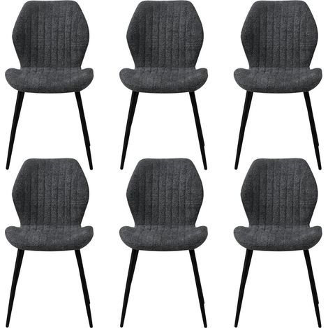 6er-Set Esszimmerstühle aus Leinen mit schwarzen Metallbeinen, ergonomisch, bequem (1/5)