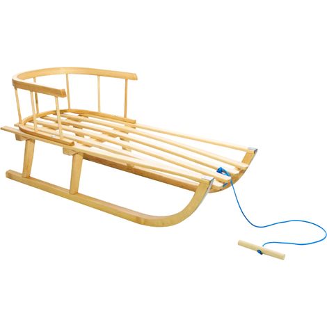 Trineo de madera para niños con respaldo, tradicional, macizo, barnizado, PL (1/5)