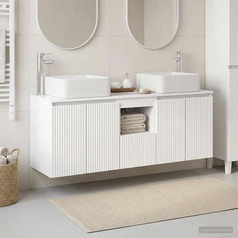 Ensemble Salle De Bain 3 Pièces Blanc Brillant, Bois D'ingénierie, Mural, Tiroirs (1/4)