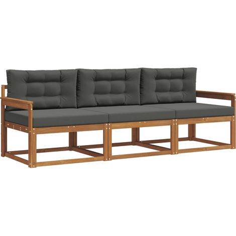 Set di divani da esterno con cuscino 3 pz Salotto da Giardino Naturale e Antracite (1/5)