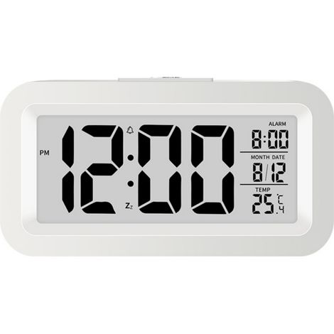 Reloj despertador digital, pantalla LCD grande, brillo ajustable, función de repetición de alarma, silencioso, para dormitorio (1/5)