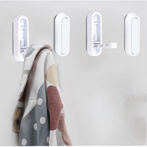Crochets muraux pliables pour salle de bain, manteaux, peignoirs, sacs à main, solution de rangement pour salle de bain, placard, entrée, piscine et cuisine (4, blanc) (1/3)