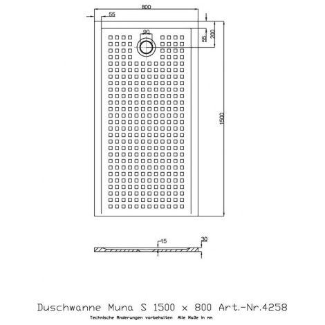 Receveur de douche MUNA S avec antidérapant 1500x800x30mm blanc