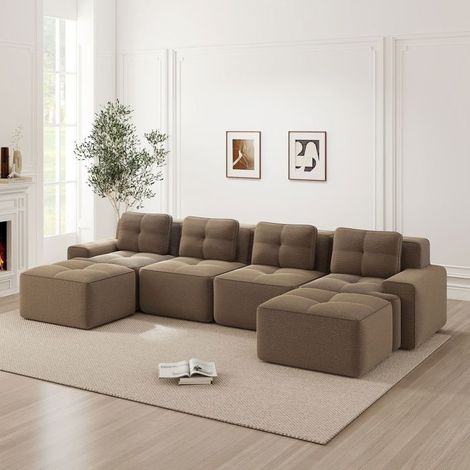 Canapé modulable - SOGEU - Canapé modulable chaiselongue en U - Velours côtelé - Assise profonde moelleuse - Anti‑dérapant (1/5)