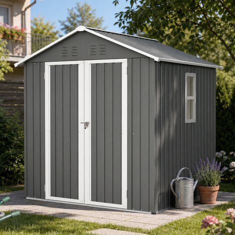 Geworzi Metall Gartenhaus 6'x6' Geräteschuppen mit abschließbarer Tür, Werkzeugaufbewahrung für Hinterhof und Terrasse (1/5)