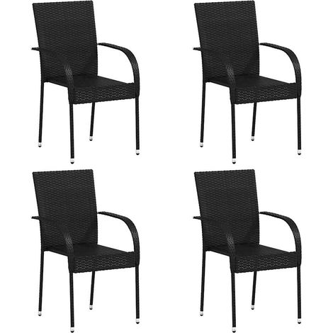 Maison Exclusive - Sedie da Esterno Impilabili 4 pz in Polyrattan Nere (1/5)