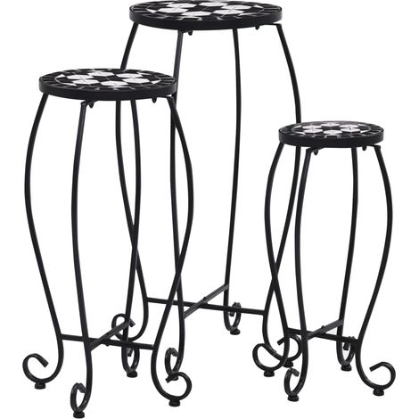 Lot de 3 Tables mosaïque Tables d'extérieur Table de salon de jardin - Noir et blanc Céramique BV831804 - BonneVie (1/5)